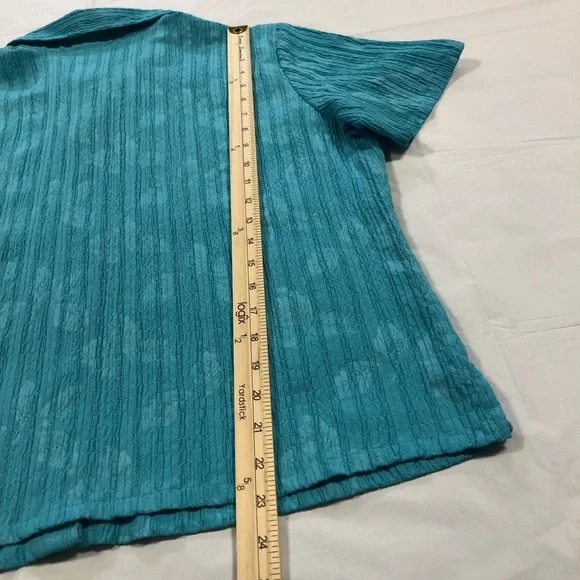 Coldwater Creek Women’s Short Sleeve Collared Crinkled Turquoise Top size XL - Picture 6 of 9